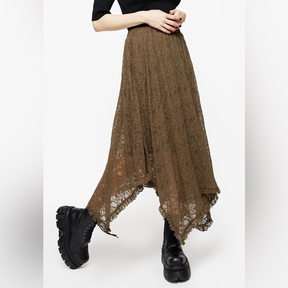 Disturbia Myrtle Floral Lace Handkerchief Hem Midi Skirt US 12 / UK 16 - Picture 3 of 9